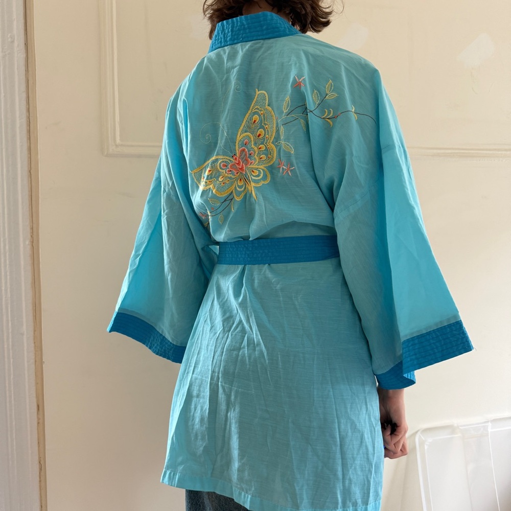 Blue Kimono-Style Robe with Gold Embroidery - Picture 6 of 8